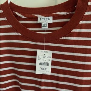 J.Crew Women’s Rust Red & White Striped Crewneck Tee with Sleeves